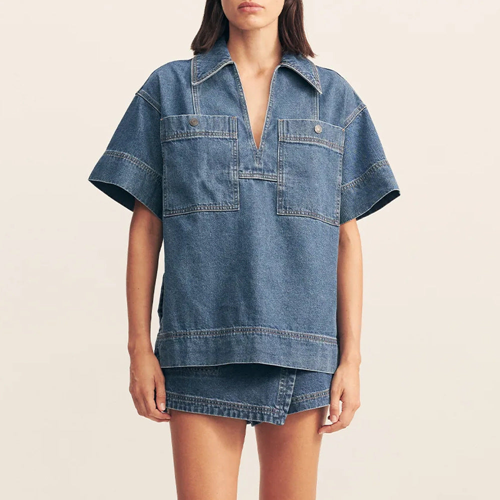 Damen Jeansrock mit asymmetrischem Schnitt und praktischen Taschen EB