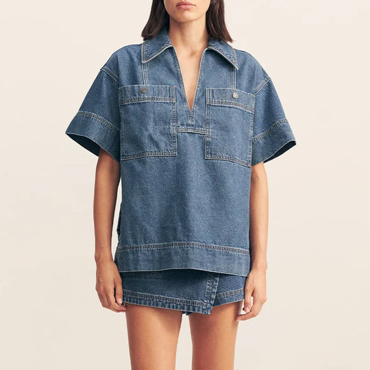 Damen Jeansrock mit asymmetrischem Schnitt und praktischen Taschen EB