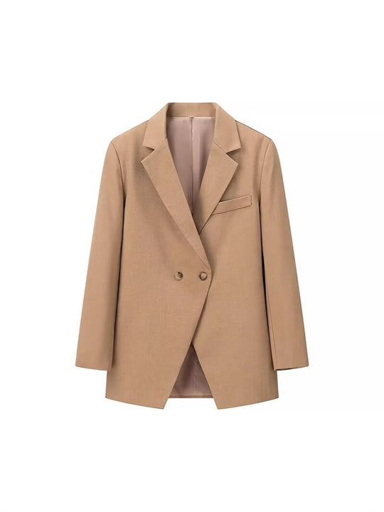 Damen eleganter Oversized-Blazer mit doppelter Knopfleiste und praktischen Taschen EB