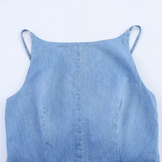 Damen Denim Jumpsuit mit schmalem Schnitt und verstellbaren Trägern EB