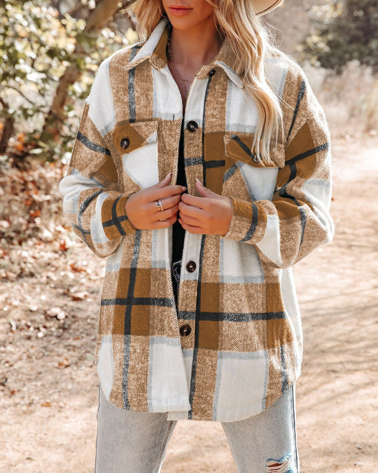 Damen Karierte Flanelljacke mit Brusttaschen EB