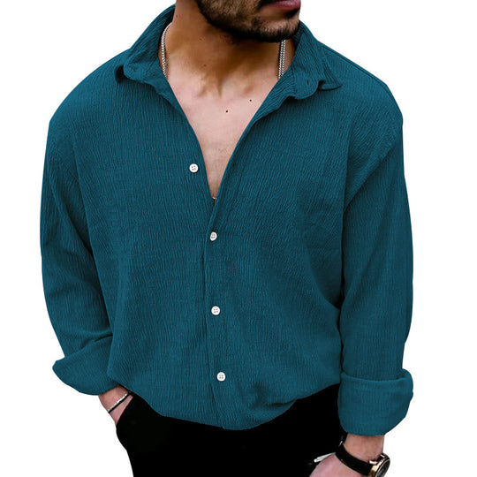 Herren lässiges Langarmhemd mit strukturiertem Design und modernen Knopfdetails EB