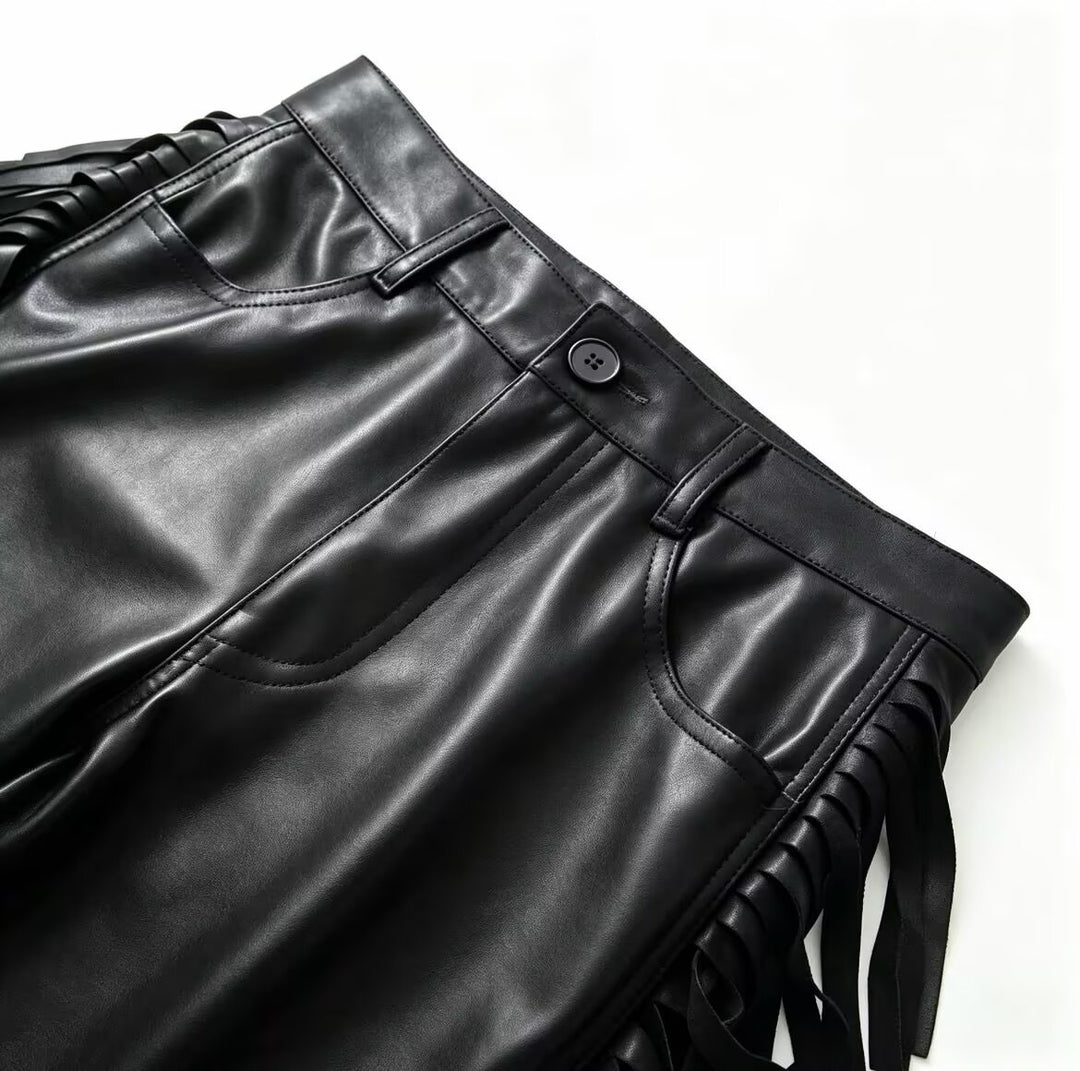 Damen Kunstlederhose mit Fransenbesatz EB