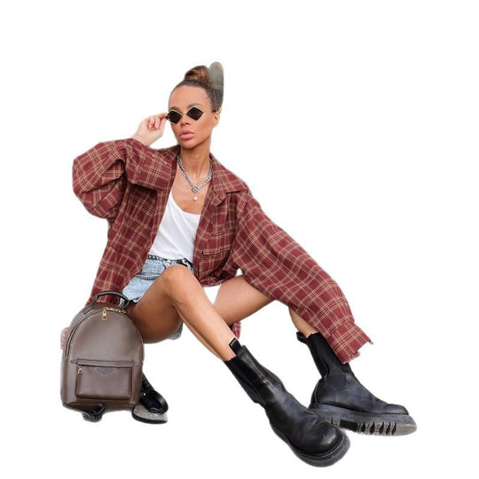 Damen Lässige kariertes Oversize-Hemd EB
