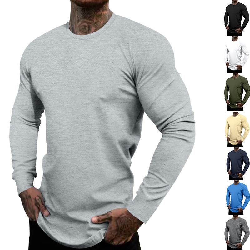 Herren nan figurbetontes Langarmshirt mit Rundhalsausschnitt, elastischem Baumwollstretch und verlängertem Saum EB