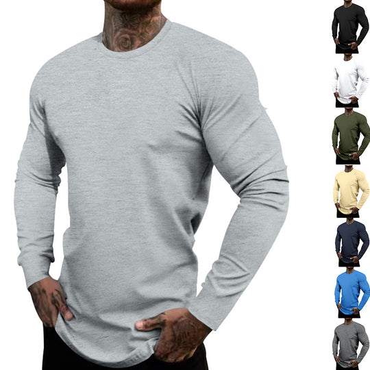 Herren nan figurbetontes Langarmshirt mit Rundhalsausschnitt, elastischem Baumwollstretch und verlängertem Saum EB