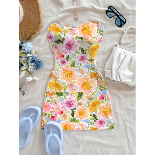 Damen Sommerliches Maxikleid mit floralem Motiv und figurbetonter Silhouette EB