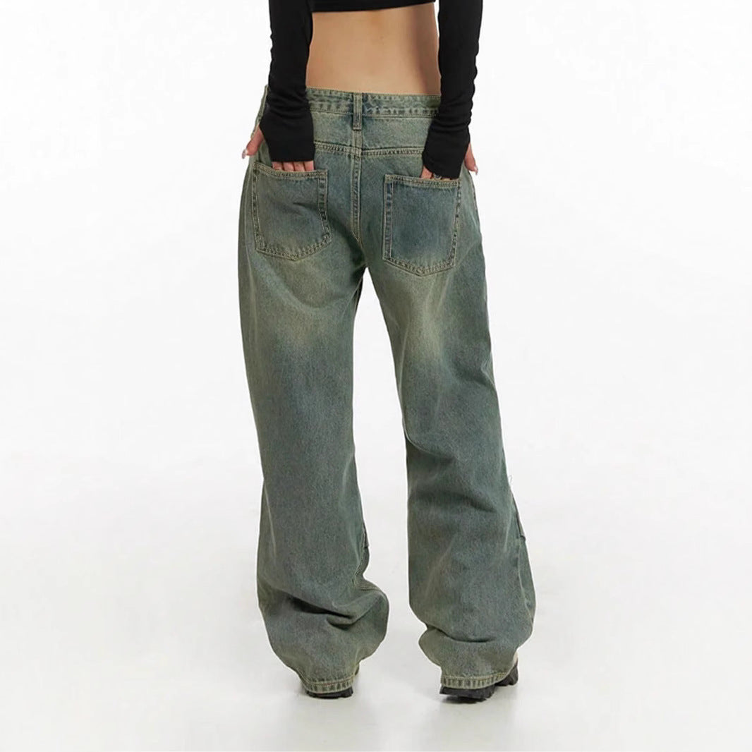 Damen Baggy-Jeans mit hohem Taillenbund und weiten Beinen EB