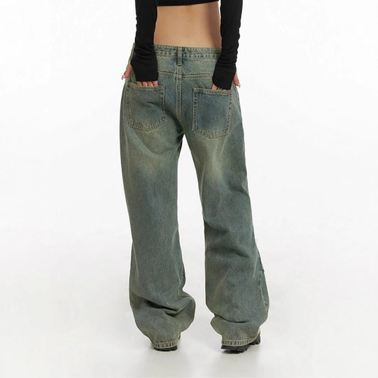 Damen Baggy-Jeans mit hohem Taillenbund und weiten Beinen EB