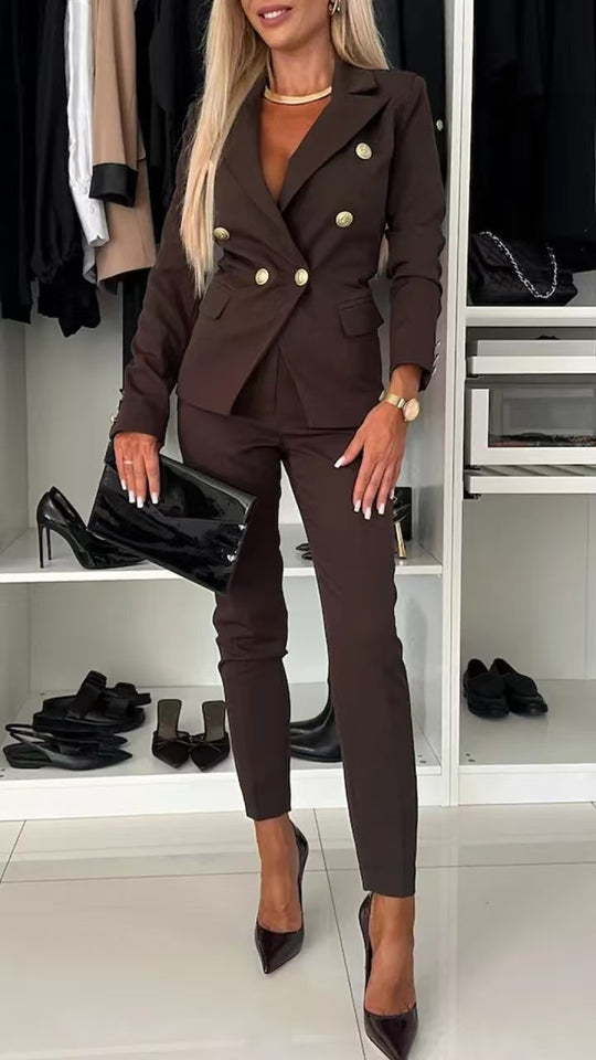 Damen nan taillierter Doppelreiher-Blazer mit schmaler Anzughose EB