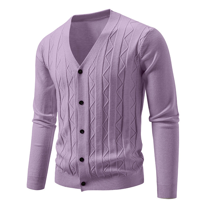 Herren nan V-Ausschnitt Strickjacke mit dezenter Zopfmusterstruktur und durchgehender Knopfleiste EB