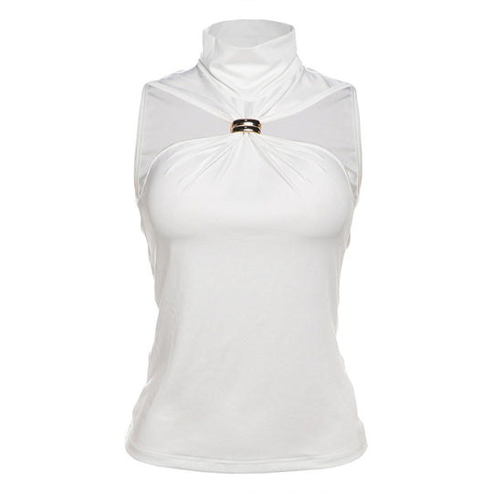 Damen elegantes Top mit hohem Kragen und schlichtem Design EB