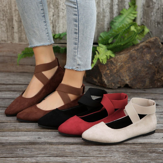 Damen elegante Ballerinas mit gekreuzten Riemen und weichem Obermaterial EB