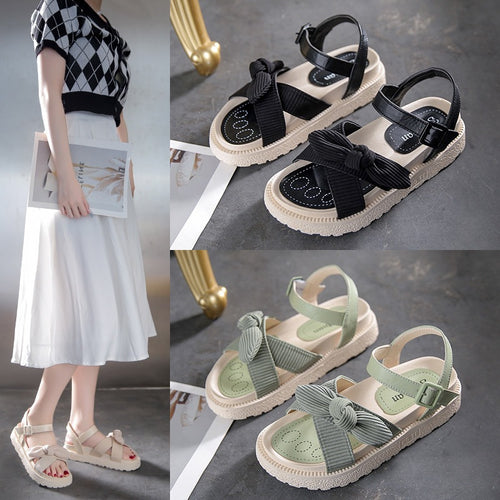 Damen Komfortable Sandalen mit dekorativem Schleifen-Detail EB