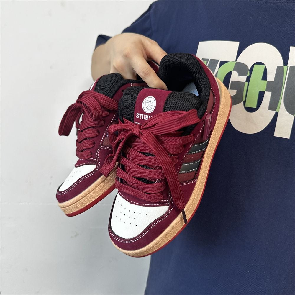 Damen modische Sneakers mit dicker, gepolsterter Sohle und elastischen Schnürsenkeln EB