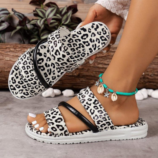 Damen modische Flauscher Slides mit Leoprint EB