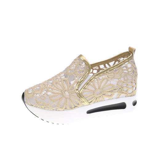 Damen Slip-On Sneakers mit eleganter Spitzenoberfläche und bequemer Dämpfung EB