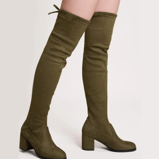 Damen Overkneestiefel mit modischem Blockabsatz und eleganter Schnürung EB