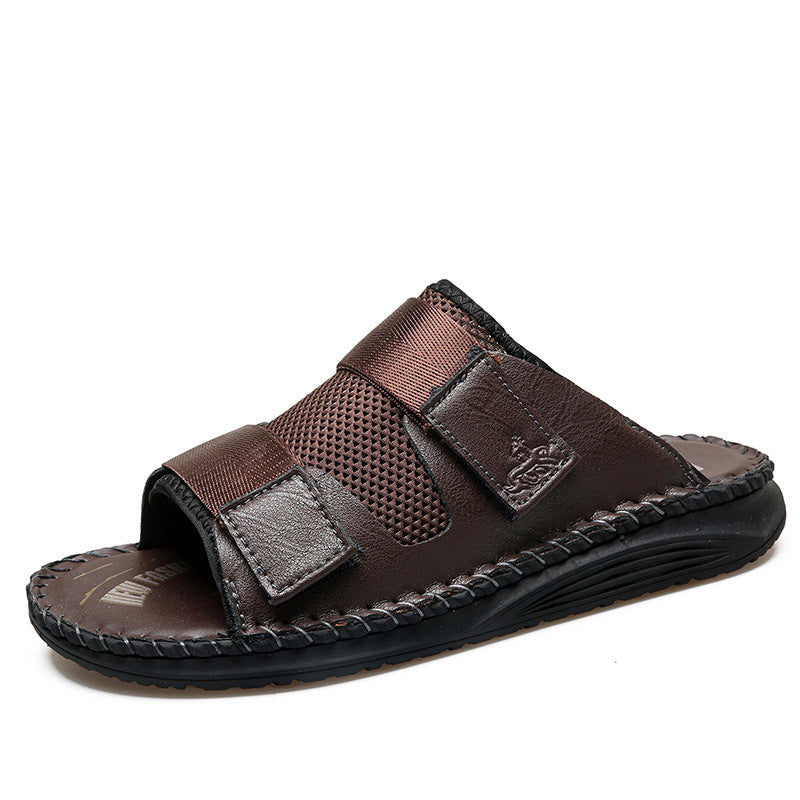 Herren Atmungsaktive Leder-Sandalen mit verstellbarem Klettverschluss EB