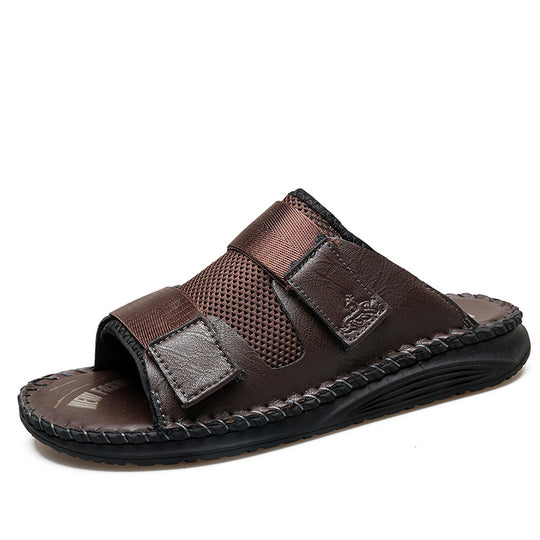 Herren Atmungsaktive Leder-Sandalen mit verstellbarem Klettverschluss EB