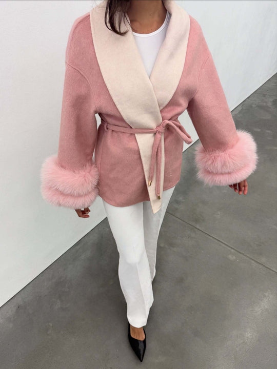 Damen Elegante Kurzjacke mit luxuriösen Fellverzierungen EB