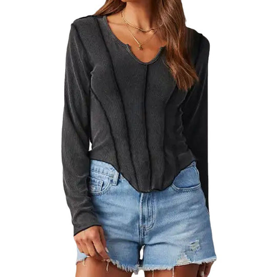 Damen Langärmeliger, strukturierter Basic-Pullover mit modischen Akzenten EB