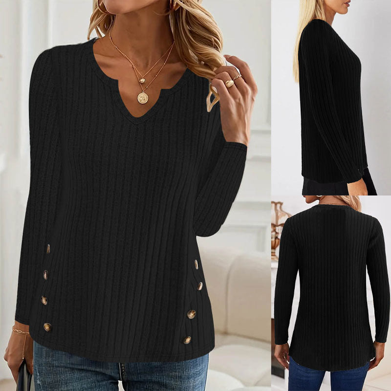 Damen Rippstrick-Pullover mit modischen Knopfdetails EB