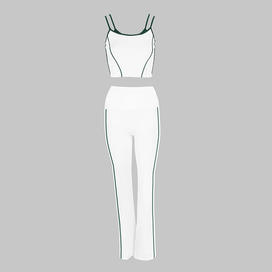 Damen Sportliches Zweiteiliges Set mit modischem Crop-Top und weiten Leggings EB