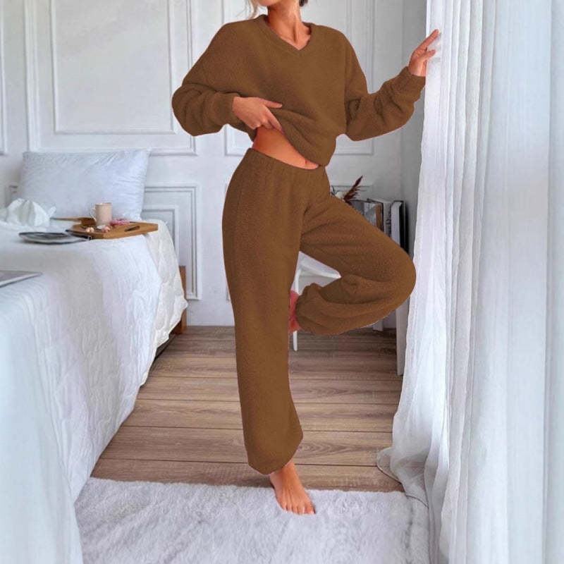 Damen Kuscheliges Fleece-Lounge-Set mit elastischem Bund EB