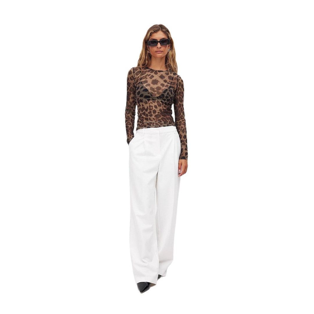 Damen langärmliges Shirt mit transparentem Leopardenmuster EB