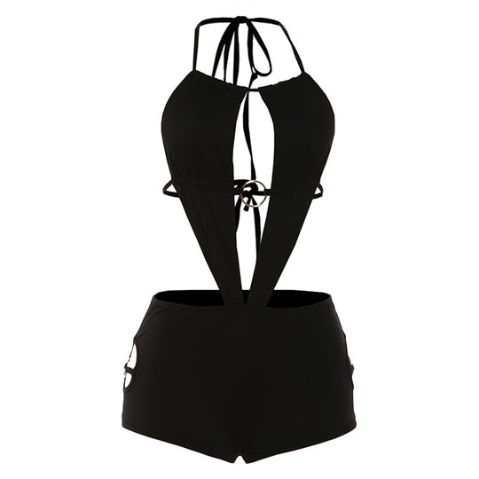 Damen Einteiler Badeanzug mit raffiniertem Design und tiefem V-Ausschnitt EB