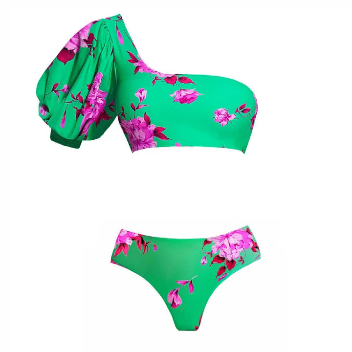 Damen Strand-Bikini-Set mit asymmetrischem Oberteil und elegantem Maxi-Rock EB
