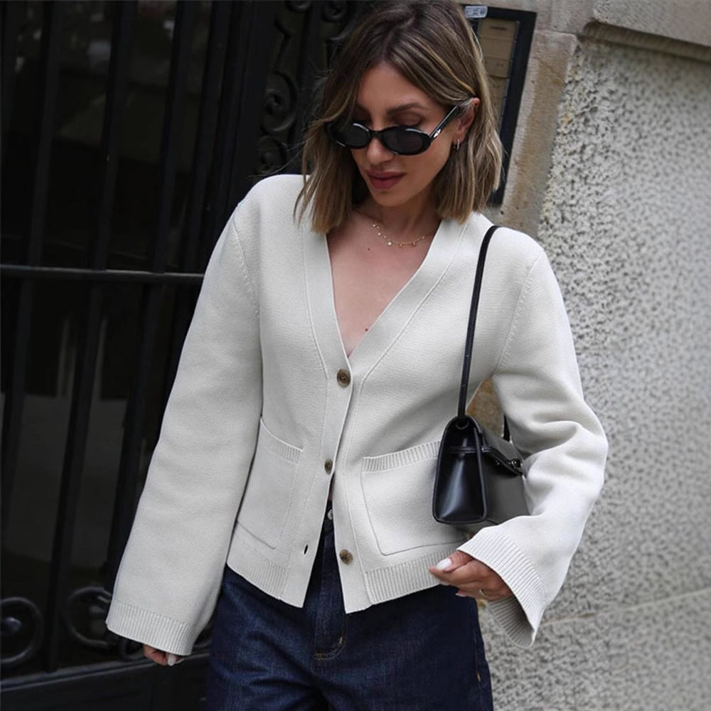 Damen Strickjacke mit voluminösen Ärmeln und praktischen Taschen EB