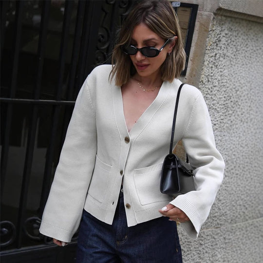 Damen Strickjacke mit voluminösen Ärmeln und praktischen Taschen EB
