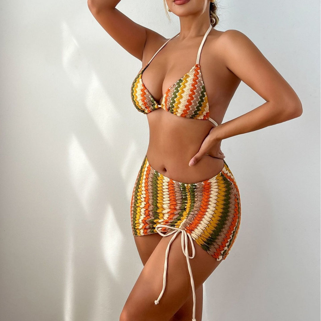 Damen Bunt gestreiftes Bikini-Set EB