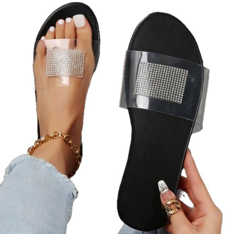 Damen Glamouröse Slides mit funkelnden Strass-Applikationen EB