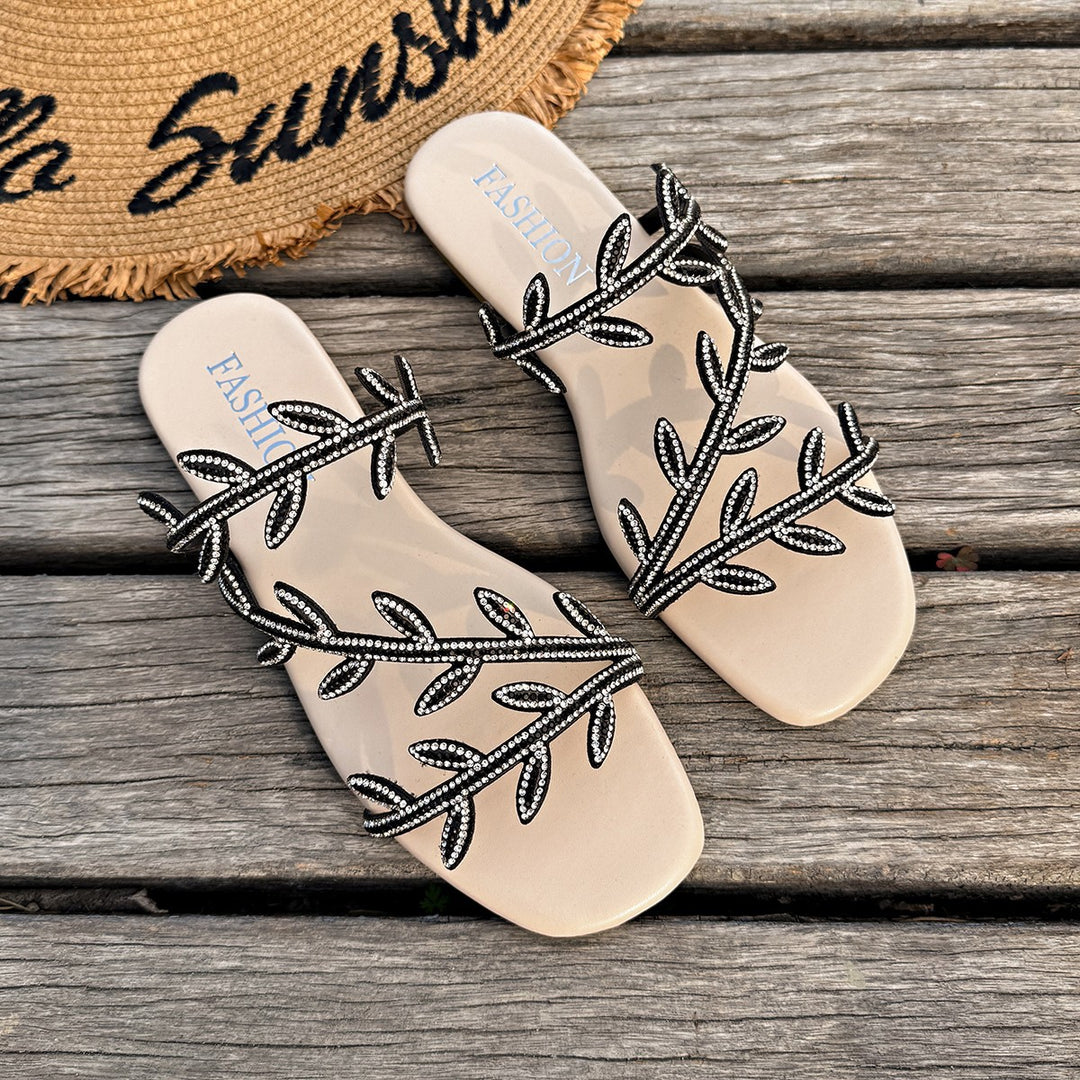 Damen Sandalen mit funkelnden Blattapplikationen und komfortabler Fußbettung EB
