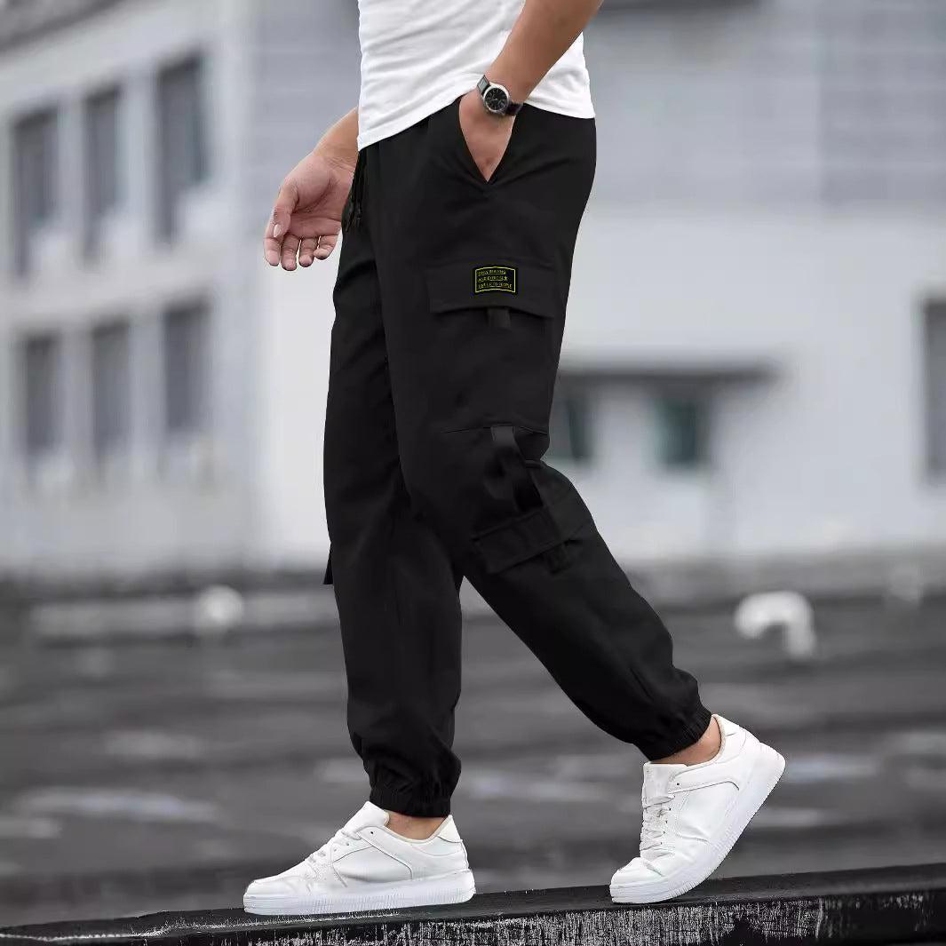 Herren nan modische Cargo-Joggerhose mit elastischem Bund, Kordelzug und mehreren Sicherheits- und Klappentaschen EB