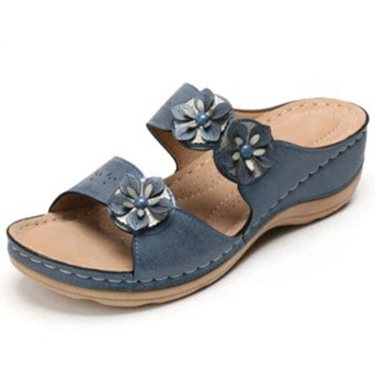 Damen Wedge-Sandalen mit floralen Applikationen und anatomischem Fußbett EB