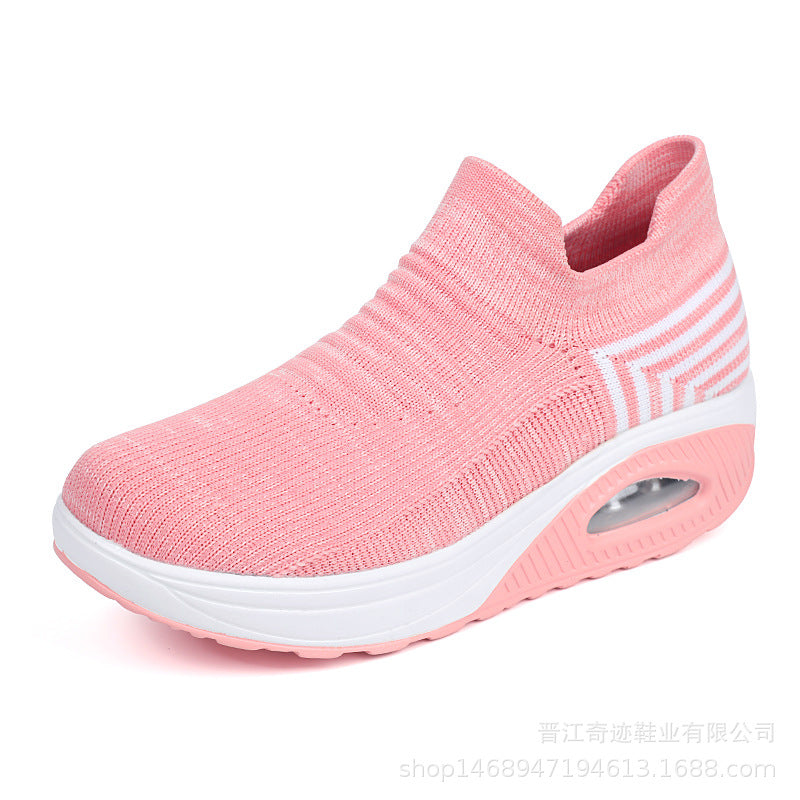 Damen nan gestrickter Schlupf-Walking-Sneaker mit anatomischer Pronationsstütze, Luftpolster-Zwischensohle und sockenähnlichem Schaft EB