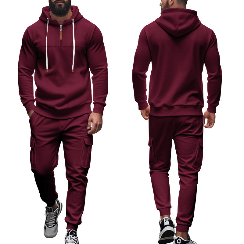 Herren nan Cargo-Jogginganzug mit Halbzip-Kapuzenpullover und tapered Cargohose EB