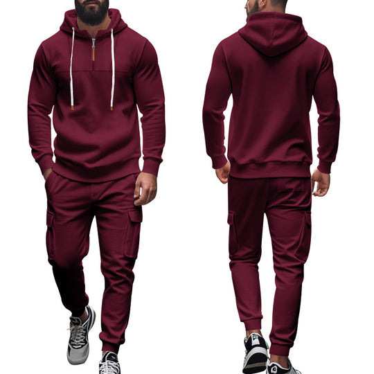 Herren nan Cargo-Jogginganzug mit Halbzip-Kapuzenpullover und tapered Cargohose EB
