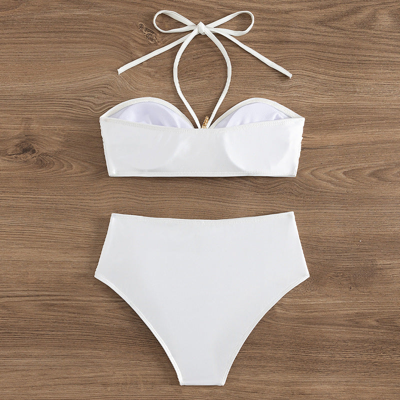 Damen Hochtaillierter Bikini mit eleganten Muschelverzierungen EB