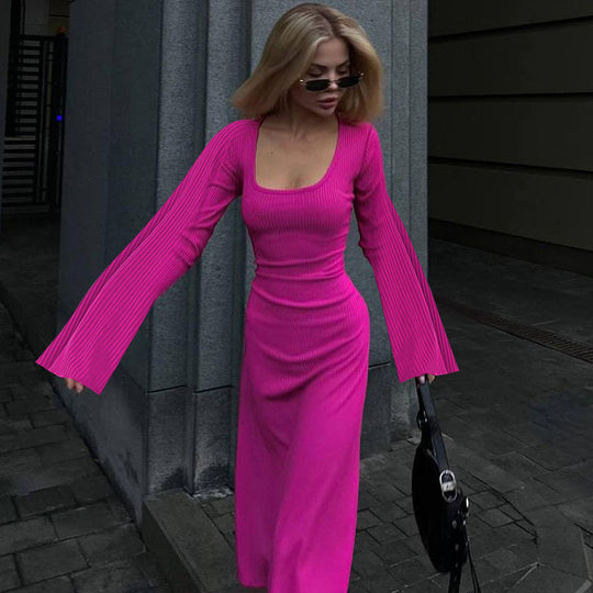 Damen Maxikleid mit ausgestellten Ärmeln und gerafftem Oberteil EB