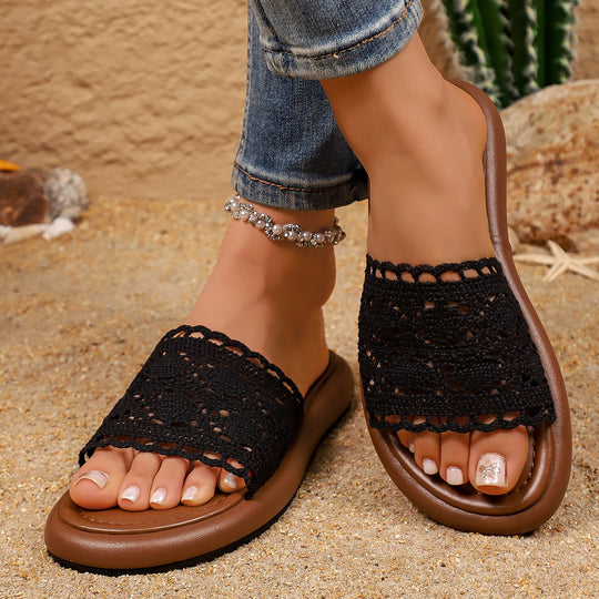 Damen Komfortable Riemchensandalen mit Häkelmuster EB