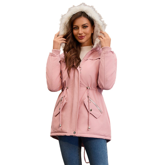 Damen modische Übergangsjacke mit kuscheligem Innenfutter und verstellbarem Bund EB