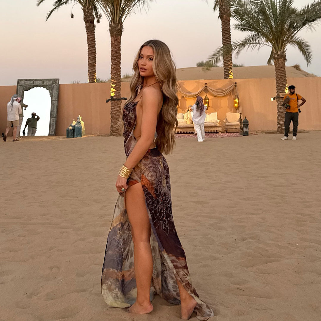 Damen Maxikleid mit verführerischem Halterneck-Design und floralem Muster EB