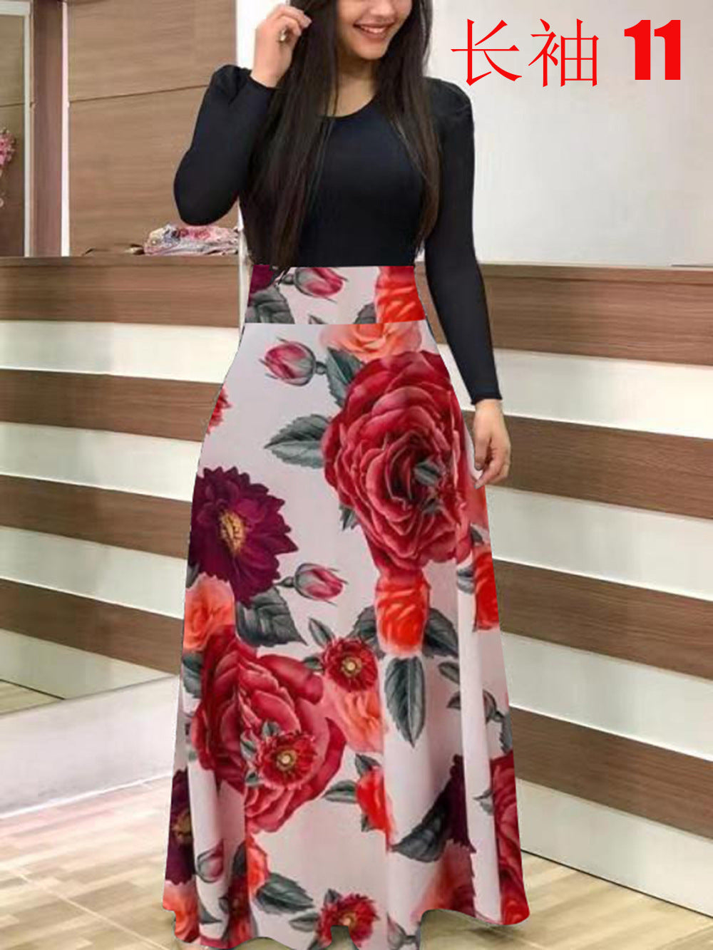 Damen Elegantes Maxikleid mit grafischem Druck und flexiblem Bund EB