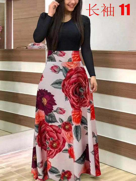 Damen Elegantes Maxikleid mit grafischem Druck und flexiblem Bund EB