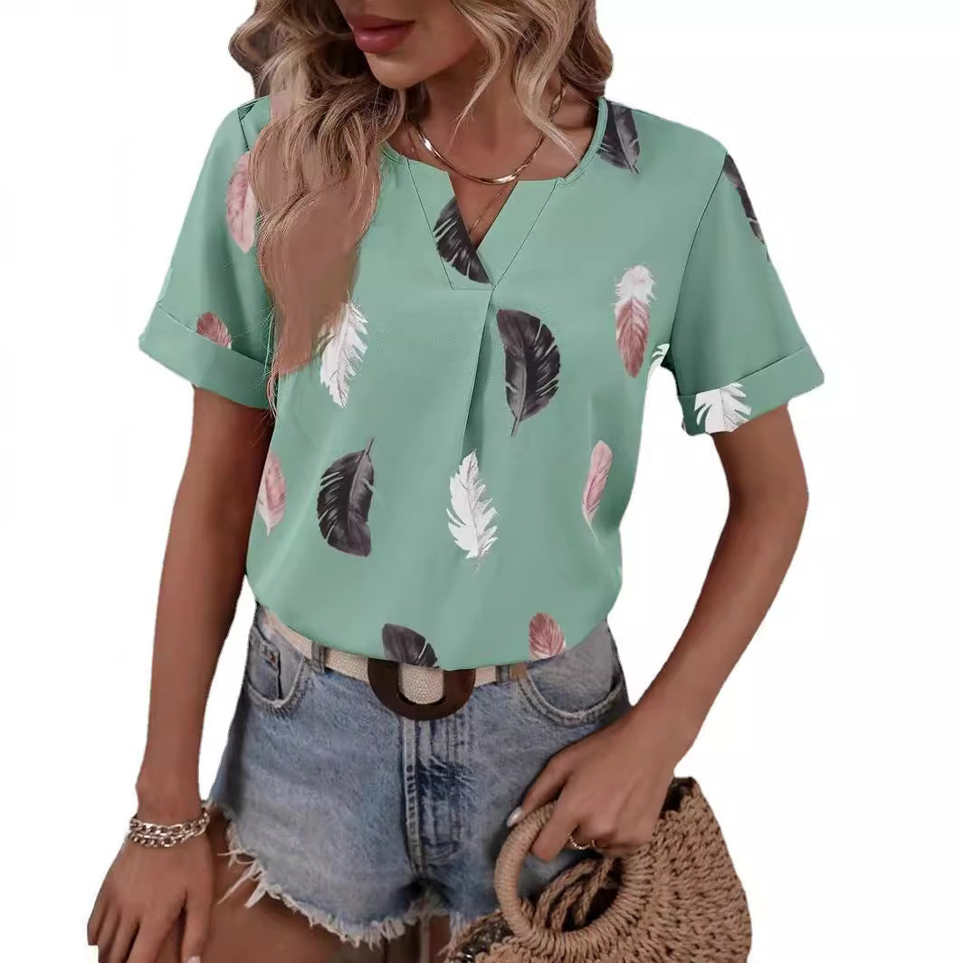 Damen Trendy Bluse mit Blattmuster und lässigem Schnitt EB